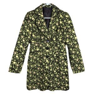 Bentley A. Long Boho Coat Green Brown Gold Floral Swirls Fully Lined Women's XS